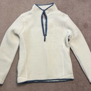 Avalanche Cream Sherpa Half-Zip Pullover with Blue Trim